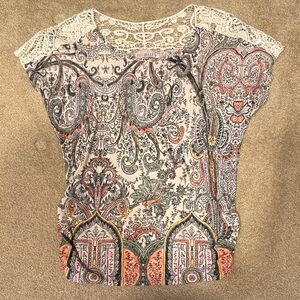 Roz & Ali Multicolor Paisley Lace Blouse